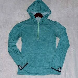 Voormi Wool Blend 1/4 Zip Hoodie Base Layer Blue and Green M